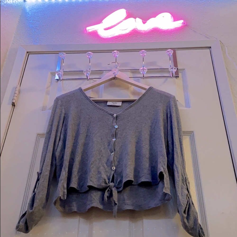 slightly cropped button up tied long sleeve